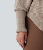 High Neck Long Sleeve Asymmetric Hem Work Plus Size Jumper — Oatmeal — view 7