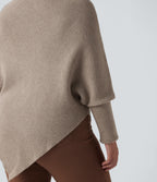 High Neck Long Sleeve Asymmetric Hem Work Plus Size Jumper — Oatmeal — view 8
