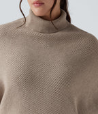 High Neck Long Sleeve Asymmetric Hem Work Plus Size Jumper — Oatmeal — view 5