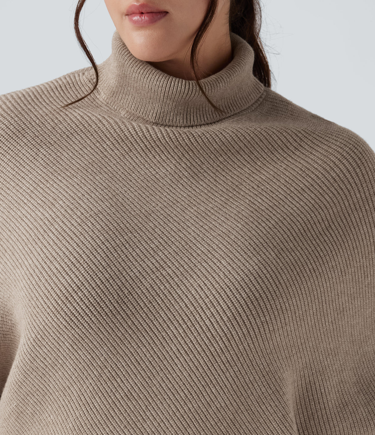 High Neck Long Sleeve Asymmetric Hem Work Plus Size Jumper — Oatmeal — view 5