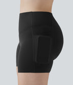 High Waisted Butt Lifting Tummy Control Shaping Training Plus Size Biker Shorts 5'' with Pockets — Black — view 5
