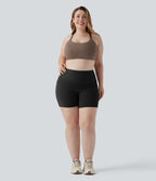 High Waisted Butt Lifting Tummy Control Shaping Training Plus Size Biker Shorts 5'' with Pockets — Black — view 7