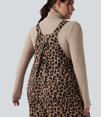 Leopard Print Waffle Casual Plus Size Dungarees with Pockets — Noir Safari — view 6