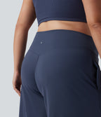 Airy Crossover High Waisted Wide Leg InstantCool Yoga Pedal Pusher Plus Size Trousers with Pockets — Mood Indigo — view 5