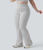 High Waisted Drawstring Stripe Flare Yoga Plus Size Trousers with Pockets — Zebra Ripple — view 1