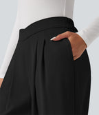 Crossover High Waisted Work Baggy Trousers with Pockets — Black — view 5
