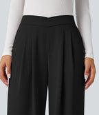 Crossover High Waisted Work Baggy Trousers with Pockets — Black — view 4