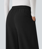 Crossover High Waisted Work Baggy Trousers with Pockets — Black — view 6