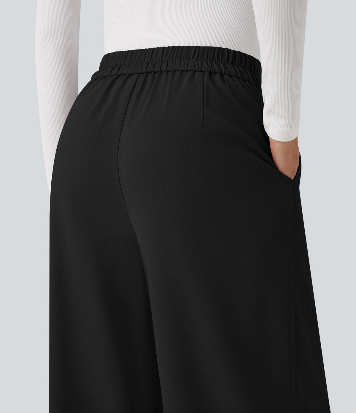Crossover High Waisted Work Baggy Trousers with Pockets — Black — view 6