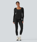 Crisscross Backless Long Sleeve Curved Hem Training Sports Top — Black — view 6