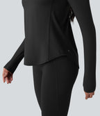 Crisscross Backless Long Sleeve Curved Hem Training Sports Top — Black — view 5