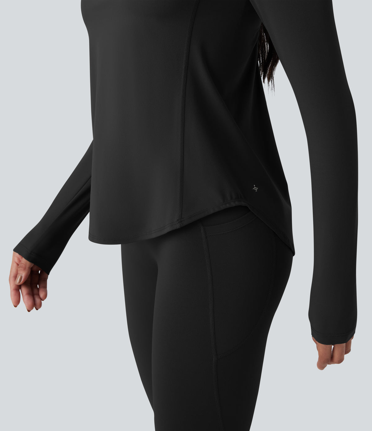 Crisscross Backless Long Sleeve Curved Hem Training Sports Top — Black — view 5