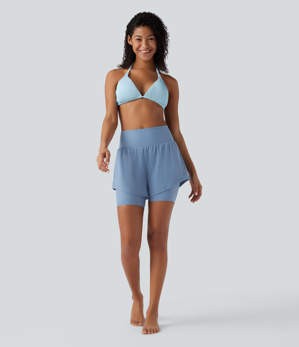 Land to Water High Waisted 2-in-1 Bikini Bottoms 7'' with Pockets — Fairview Blue — view 7