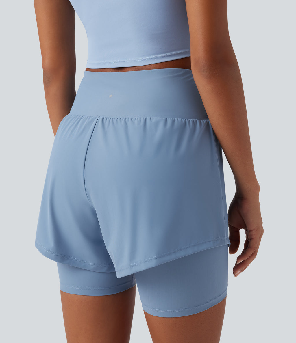 Land to Water High Waisted 2-in-1 Bikini Bottoms 7'' with Pockets — Fairview Blue — view 6