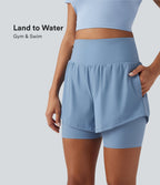 Land to Water High Waisted 2-in-1 Bikini Bottoms 7'' with Pockets — Fairview Blue — view 1