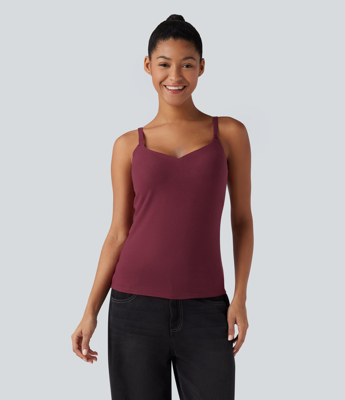 HeatCore Molded Cups Push-Up Adjustable Straps Casual Warming Cami Top DD-F Cups — Cordovan — view 6
