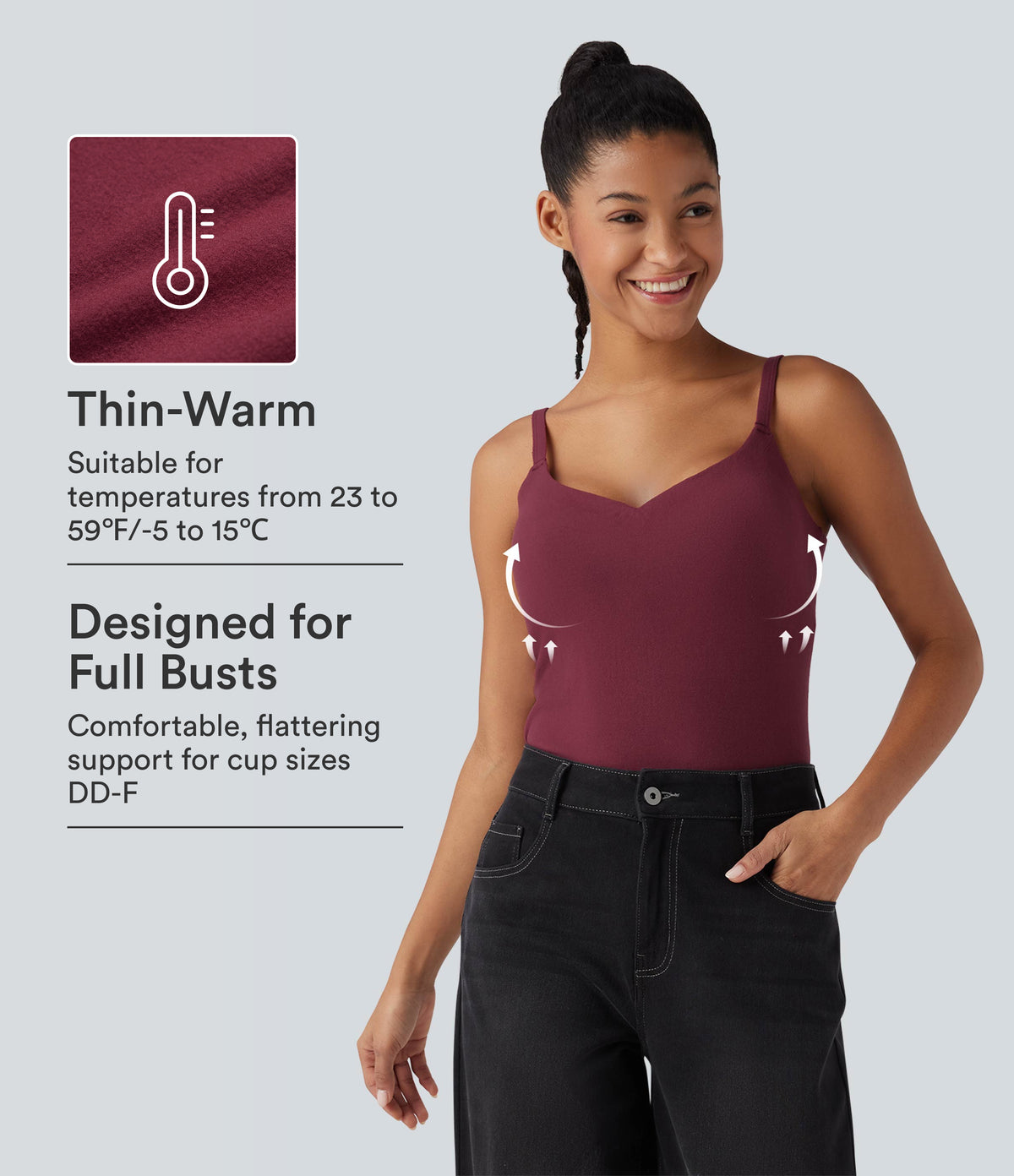 HeatCore Molded Cups Push-Up Adjustable Straps Casual Warming Cami Top DD-F Cups — Cordovan — view 1