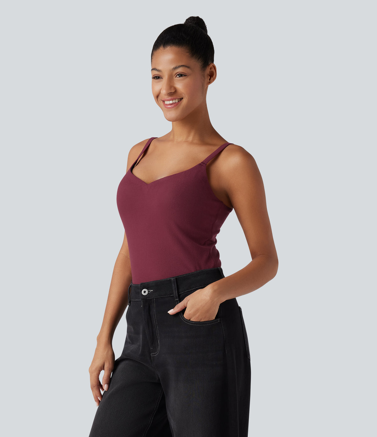 HeatCore Molded Cups Push-Up Adjustable Straps Casual Warming Cami Top DD-F Cups — Cordovan — view 3