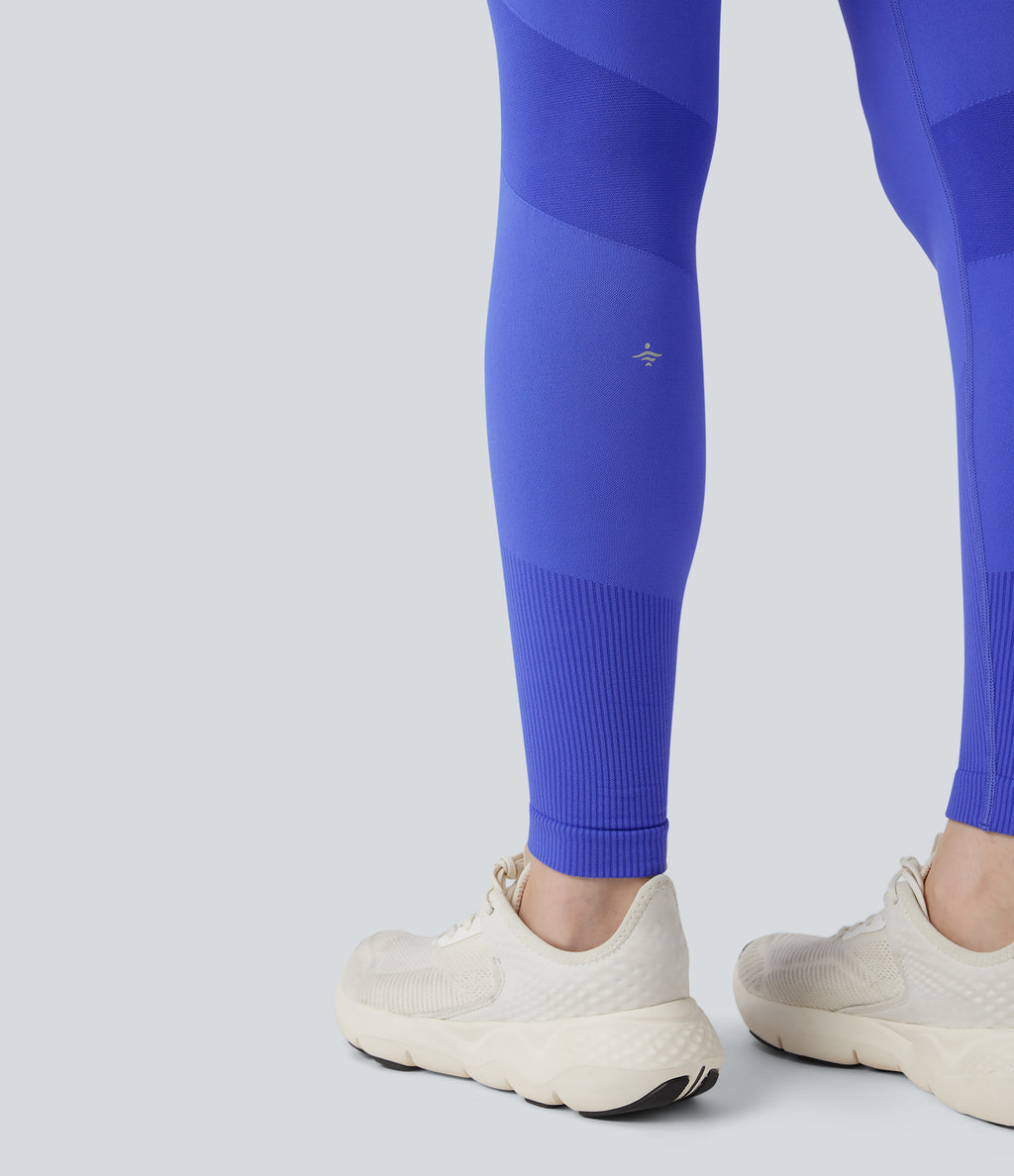 Seamless Flow High Waisted Yoga Leggings — Glass Blue — view 8