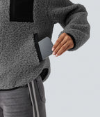 Turtleneck Long Sleeve Casual Sherpa Jacket with Pockets — Gray Contours — view 5