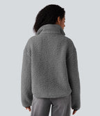 Turtleneck Long Sleeve Casual Sherpa Jacket with Pockets — Gray Contours — view 3