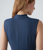 Mock-neck Zipper Sleeveless Work Wide Leg Jumpsuit with Pockets — Paeonia Ocean Blue — view 5