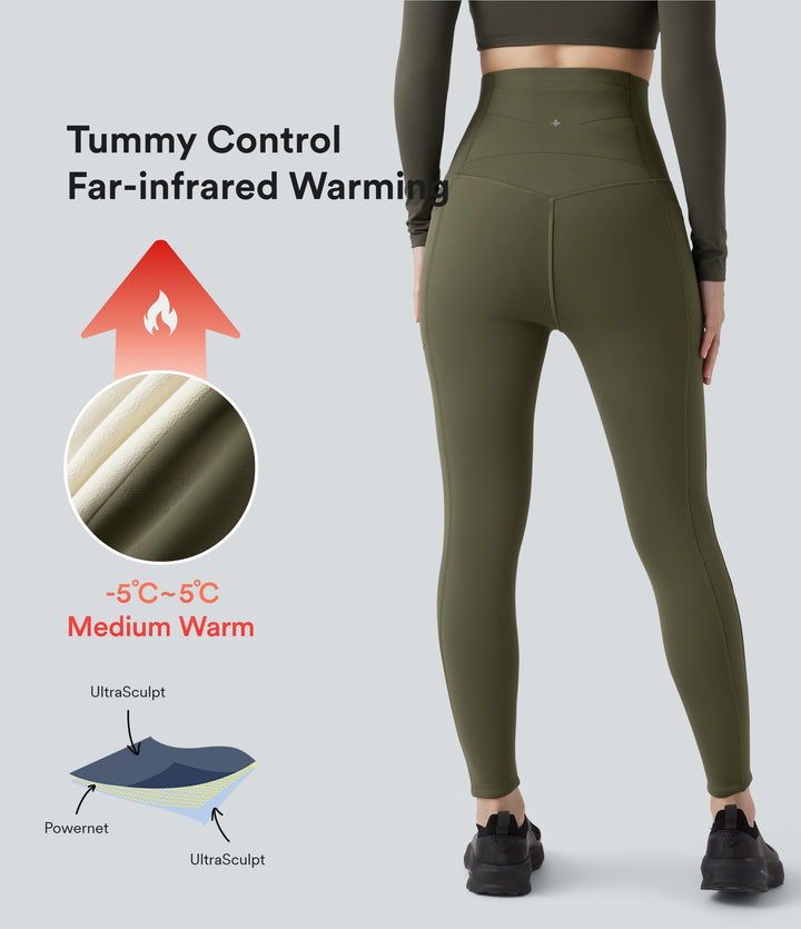Extra Heat Ultra High-Waist Tummy Control Training Leggings with Pockets — Grass Grey Green — view 1