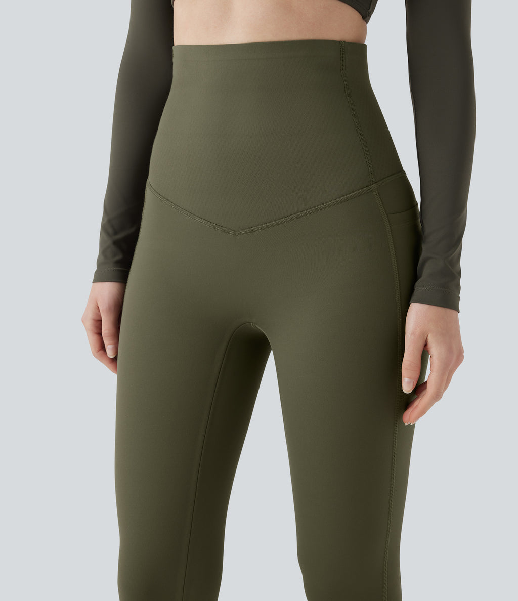 Extra Heat Ultra High-Waist Tummy Control Training Leggings with Pockets — Grass Grey Green — view 5
