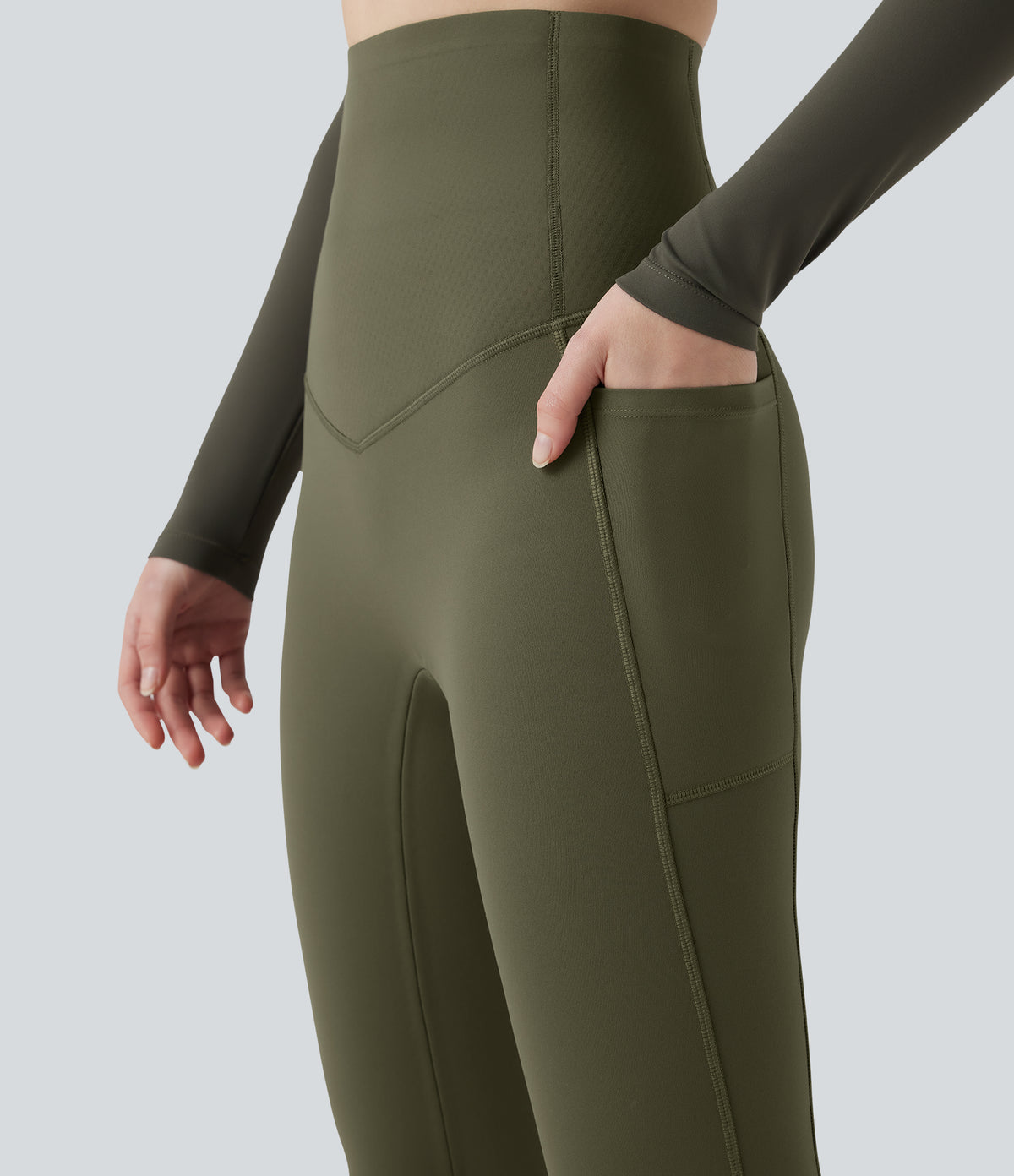 Extra Heat Ultra High-Waist Tummy Control Training Leggings with Pockets — Grass Grey Green — view 4