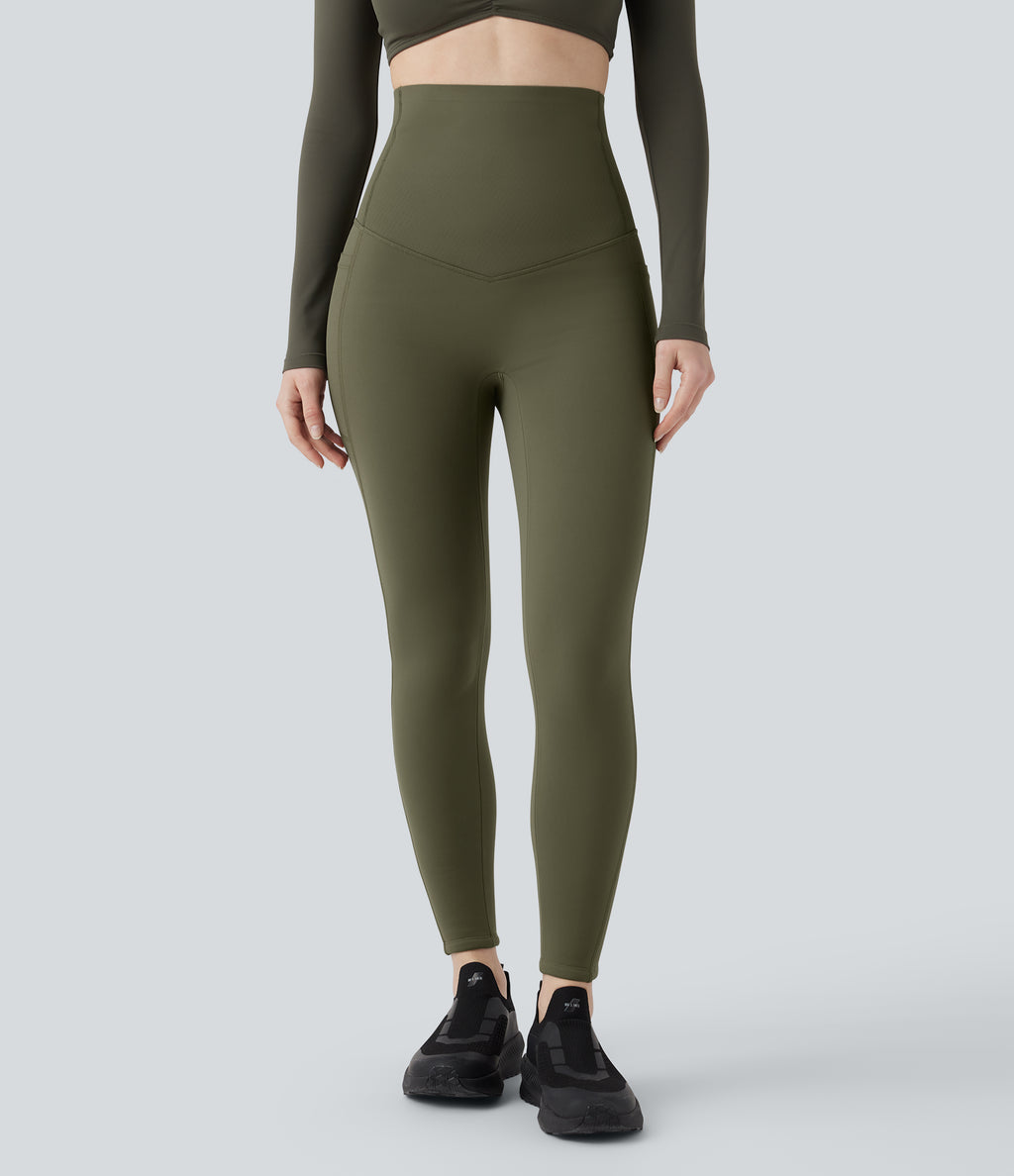 Extra Heat Ultra High-Waist Tummy Control Training Leggings with Pockets — Grass Grey Green — view 2