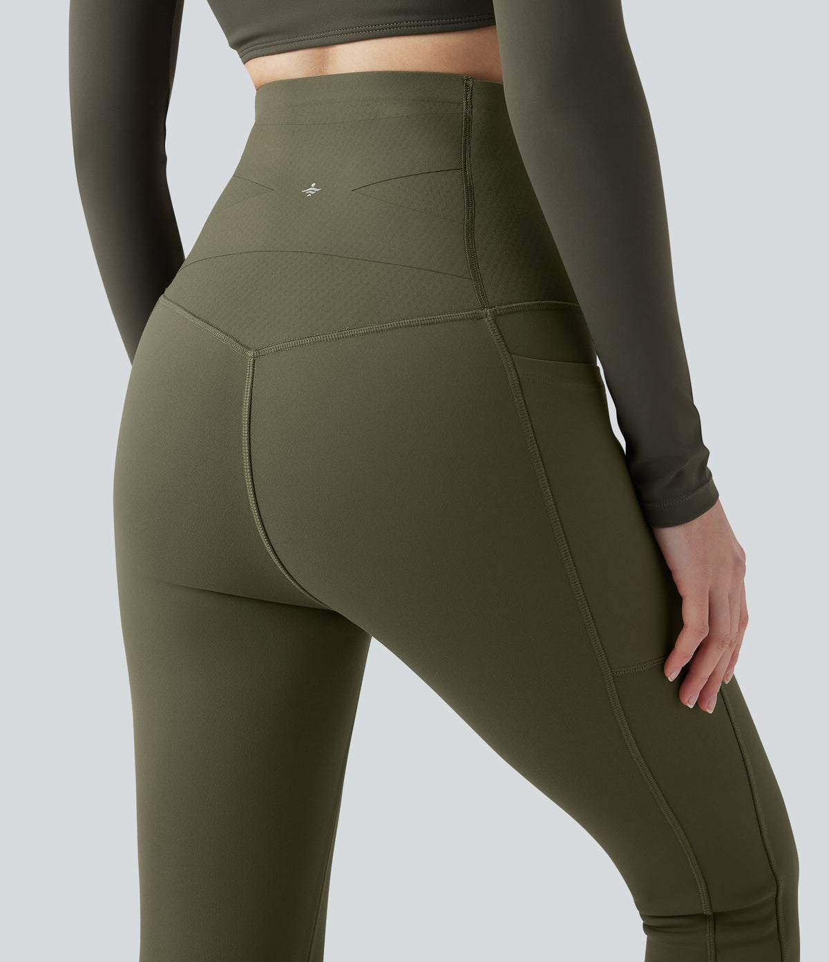 Extra Heat Ultra High-Waist Tummy Control Training Leggings with Pockets — Grass Grey Green — view 6