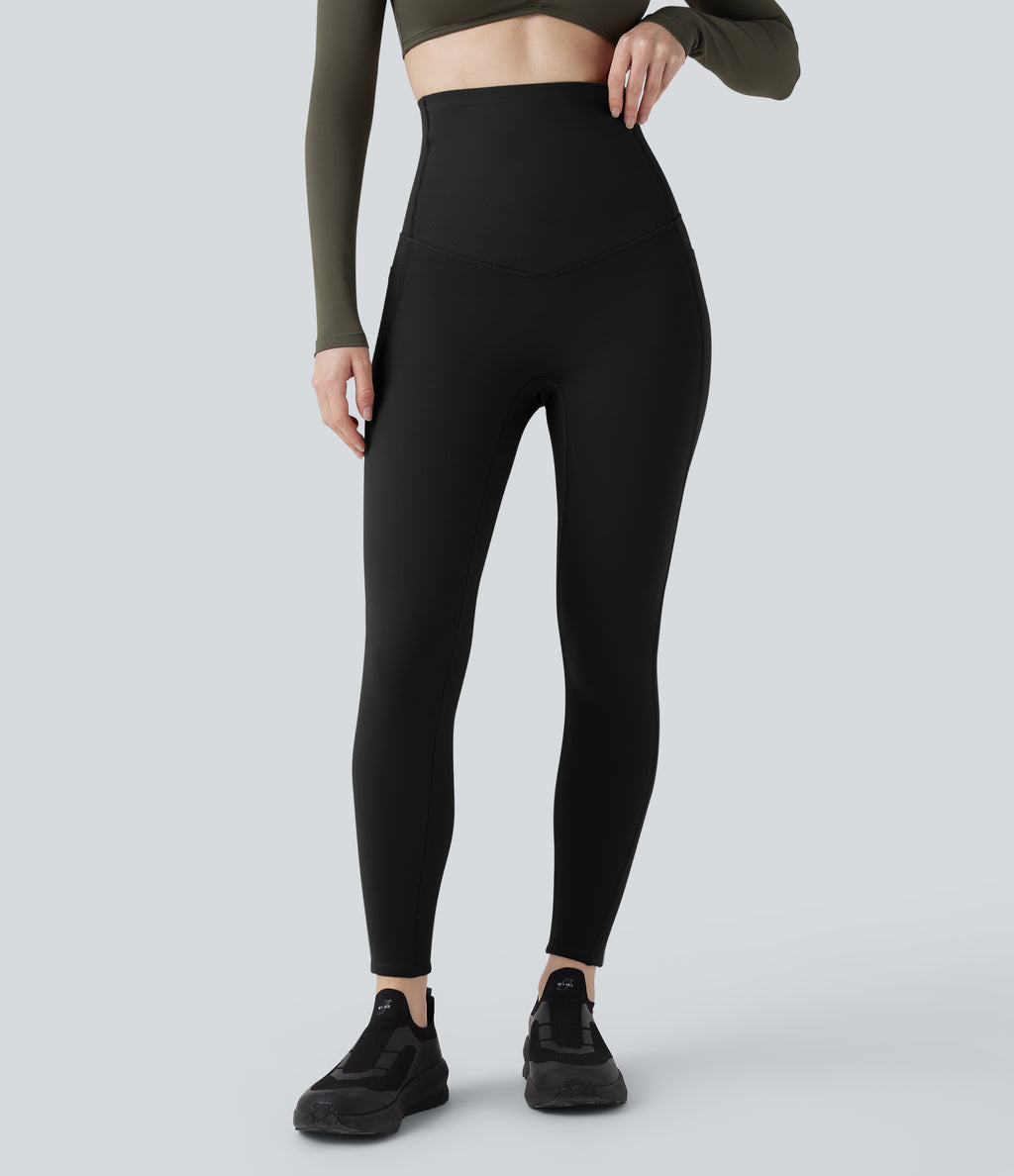Extra Heat Ultra High-Waist Tummy Control Training Leggings with Pockets — Black — view 9