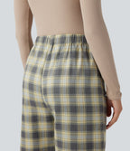 High Waisted Plaid Baggy Lounge Trousers with Pockets — Mustard Plaid — view 5