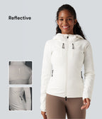 Reflective Hooded Running Down Jacket with Pockets — White — view 1