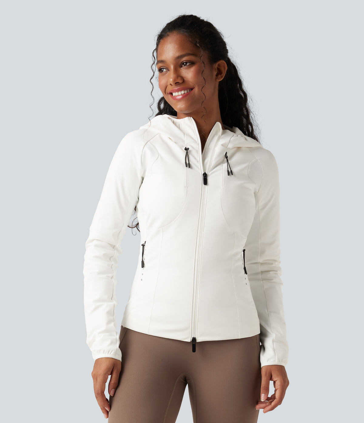 Reflective Hooded Running Down Jacket with Pockets — White — view 4