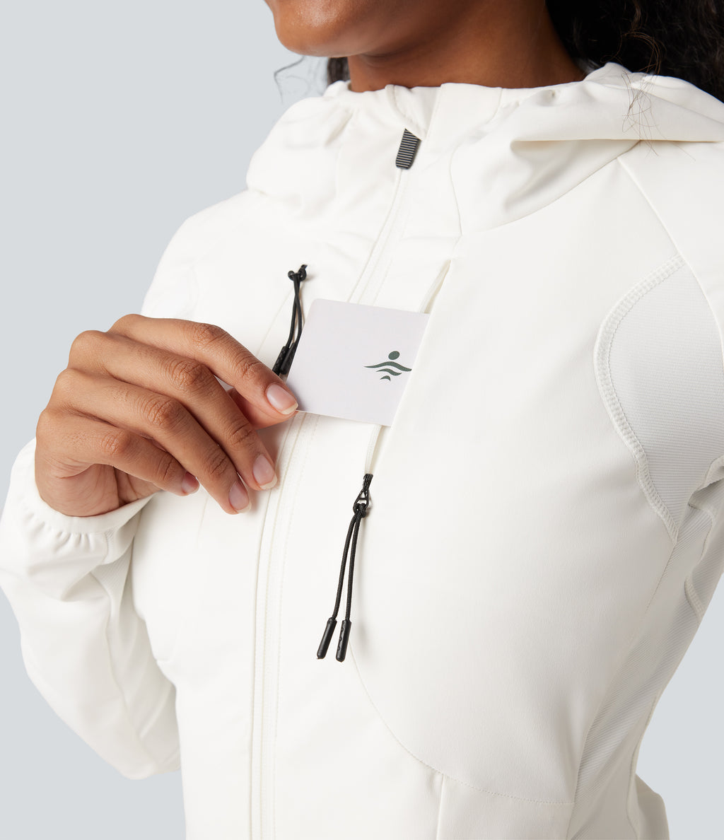 Reflective Hooded Running Down Jacket with Pockets — White — view 8