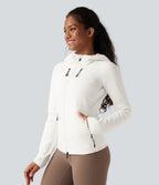 Reflective Hooded Running Down Jacket with Pockets — White — view 3