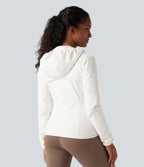 Reflective Hooded Running Down Jacket with Pockets — White — view 2