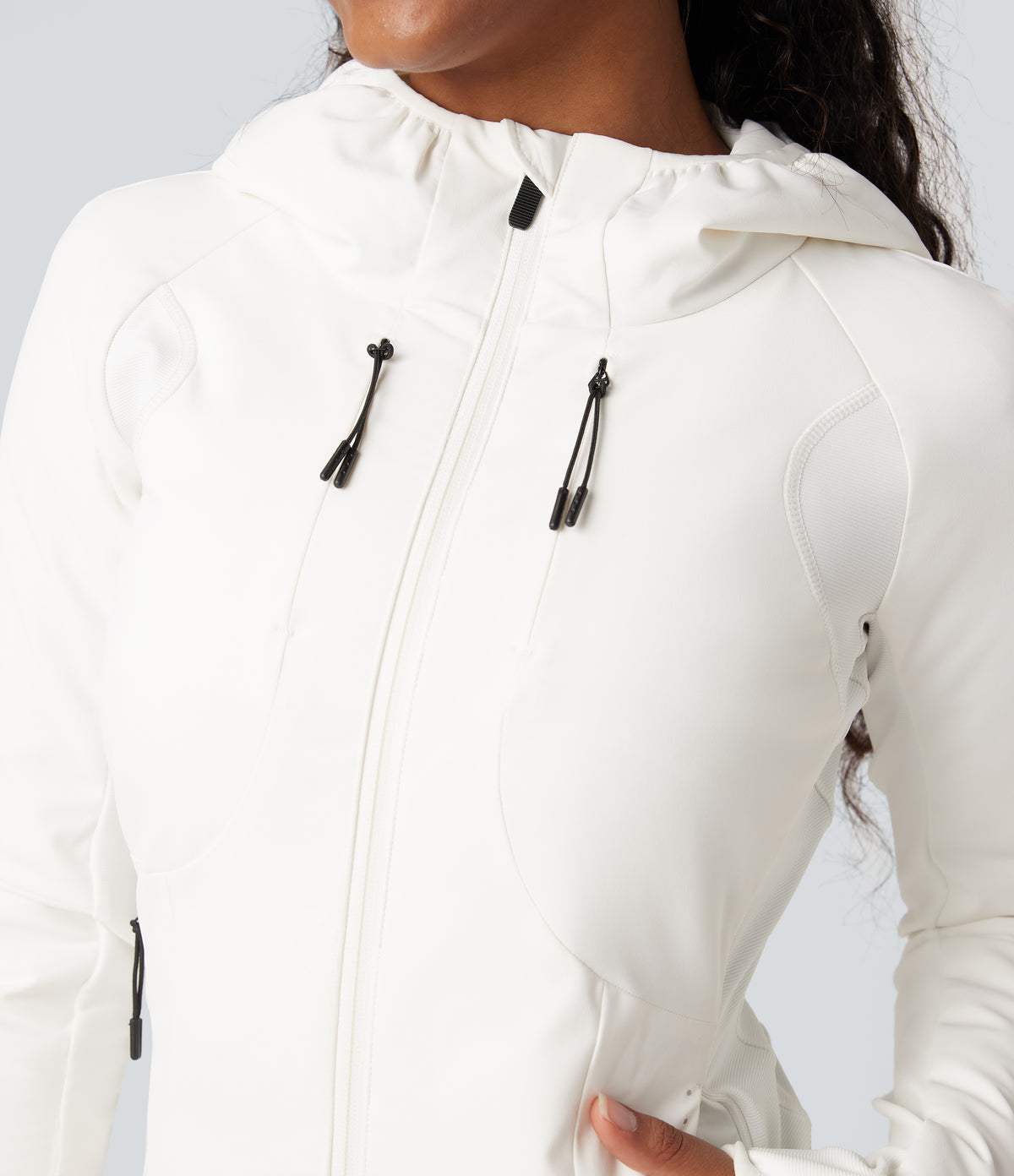 Reflective Hooded Running Down Jacket with Pockets — White — view 5