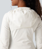 Reflective Hooded Running Down Jacket with Pockets — White — view 7