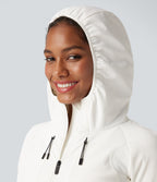 Reflective Hooded Running Down Jacket with Pockets — White — view 6