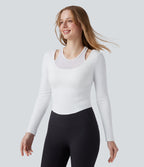 Plush Push-Up Contrast Mesh Long Sleeve Yoga Sports Top — White — view 4