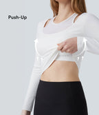 Plush Push-Up Contrast Mesh Long Sleeve Yoga Sports Top — White — view 1
