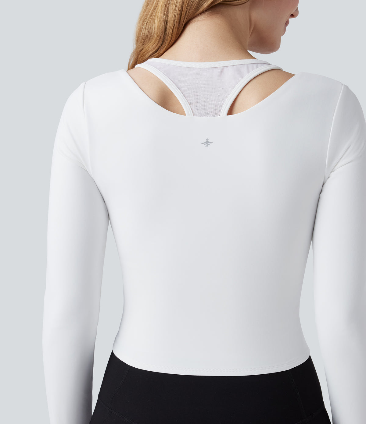 Plush Push-Up Contrast Mesh Long Sleeve Yoga Sports Top — White — view 6