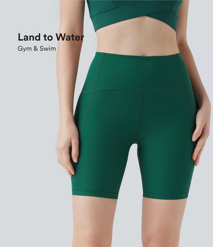 Land to Water High Waisted Bikini Bottoms 7'' with Pocket — Aventurine — view 1