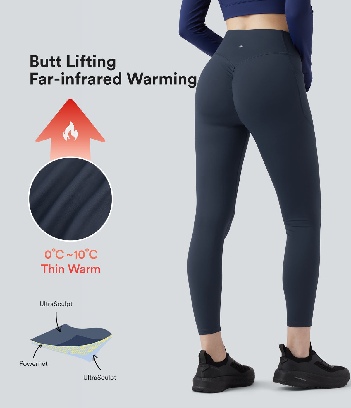 Heat High Waisted Scrunch Butt Lifting Tummy Control Warming Yoga Leggings with Pockets — Blueberry — view 1