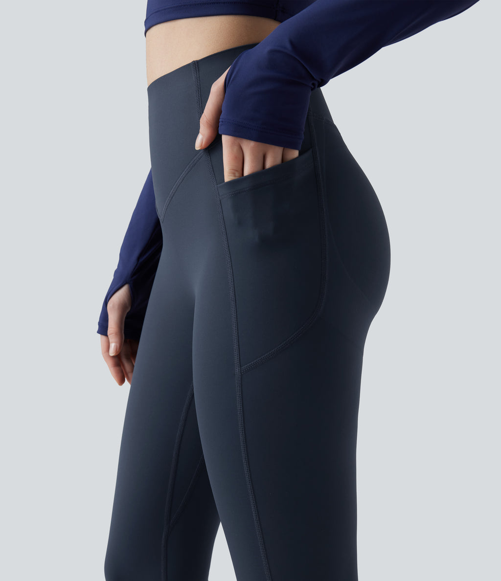 Heat High Waisted Scrunch Butt Lifting Tummy Control Warming Yoga Leggings with Pockets — Blueberry — view 7
