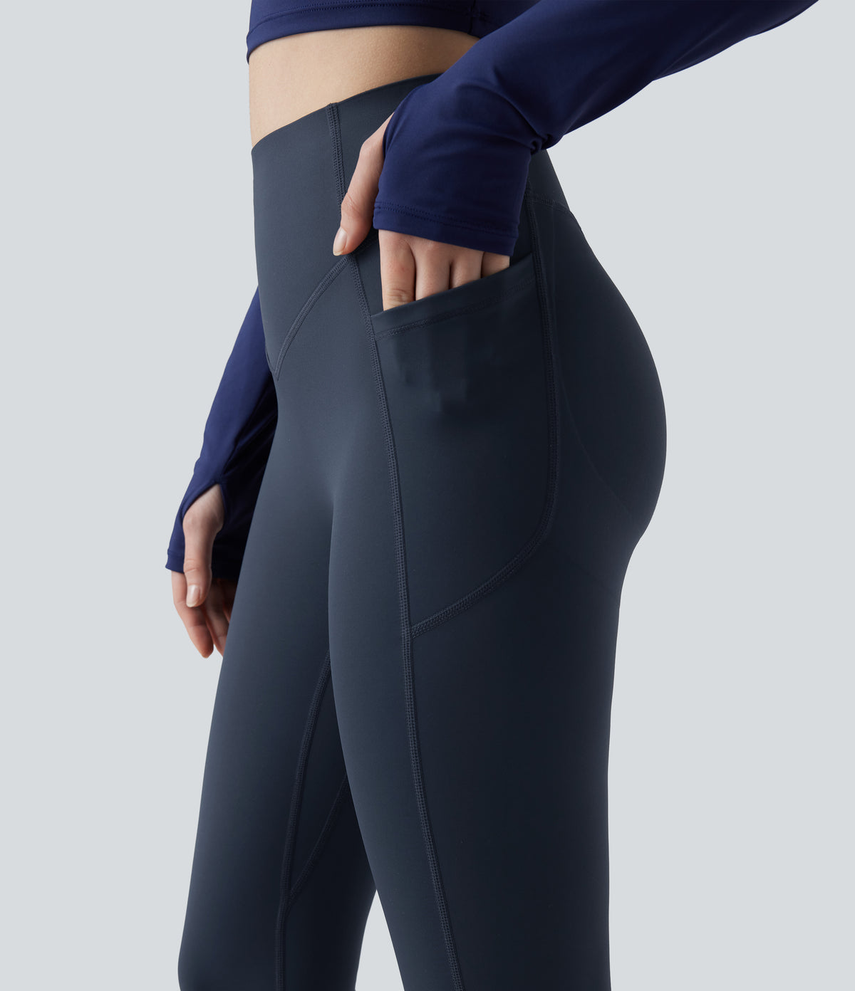 Heat High Waisted Scrunch Butt Lifting Tummy Control Warming Yoga Leggings with Pockets — Blueberry — view 7