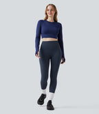 Heat High Waisted Scrunch Butt Lifting Tummy Control Warming Yoga Leggings with Pockets — Blueberry — view 8