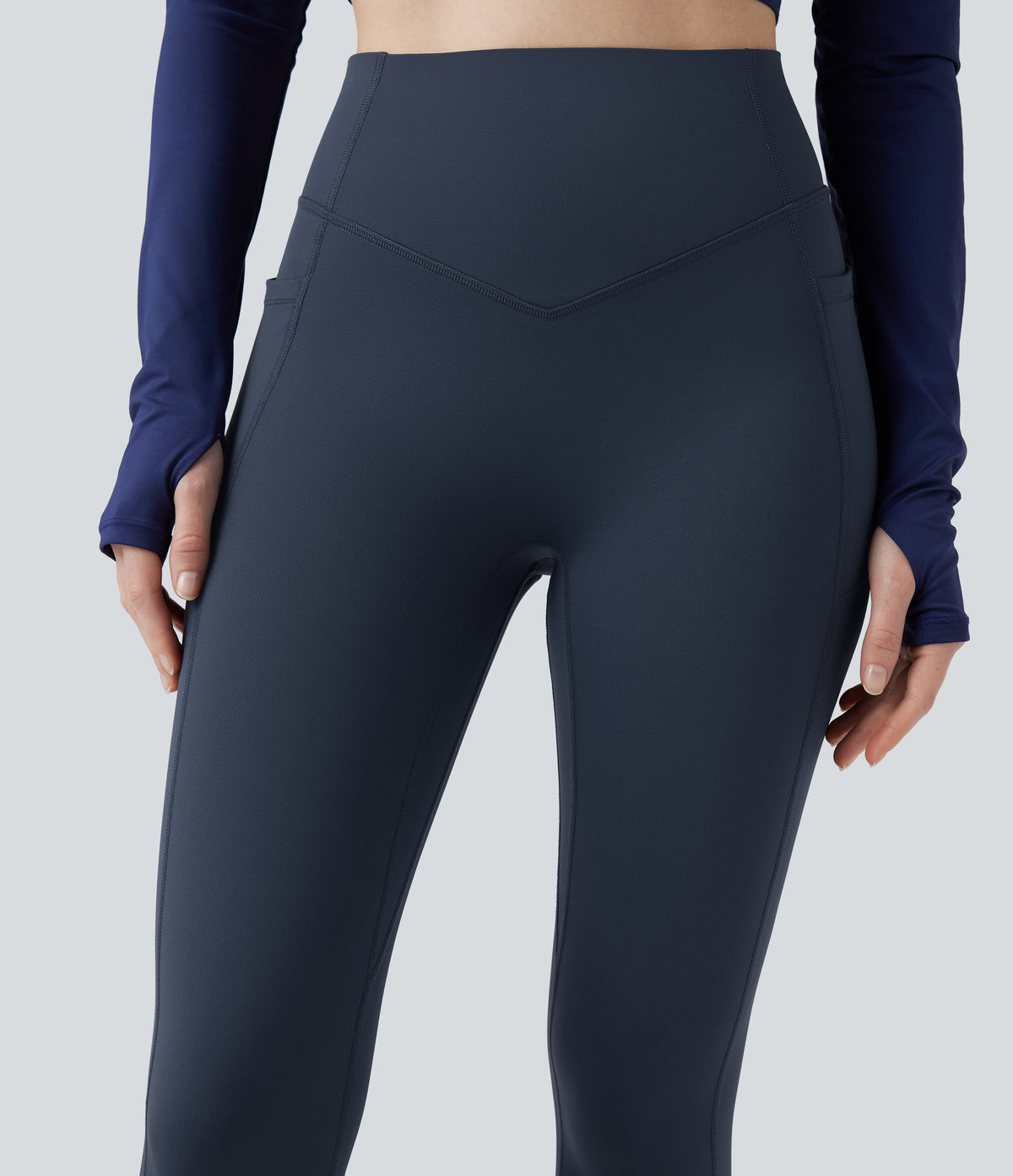 Heat High Waisted Scrunch Butt Lifting Tummy Control Warming Yoga Leggings with Pockets — Blueberry — view 6